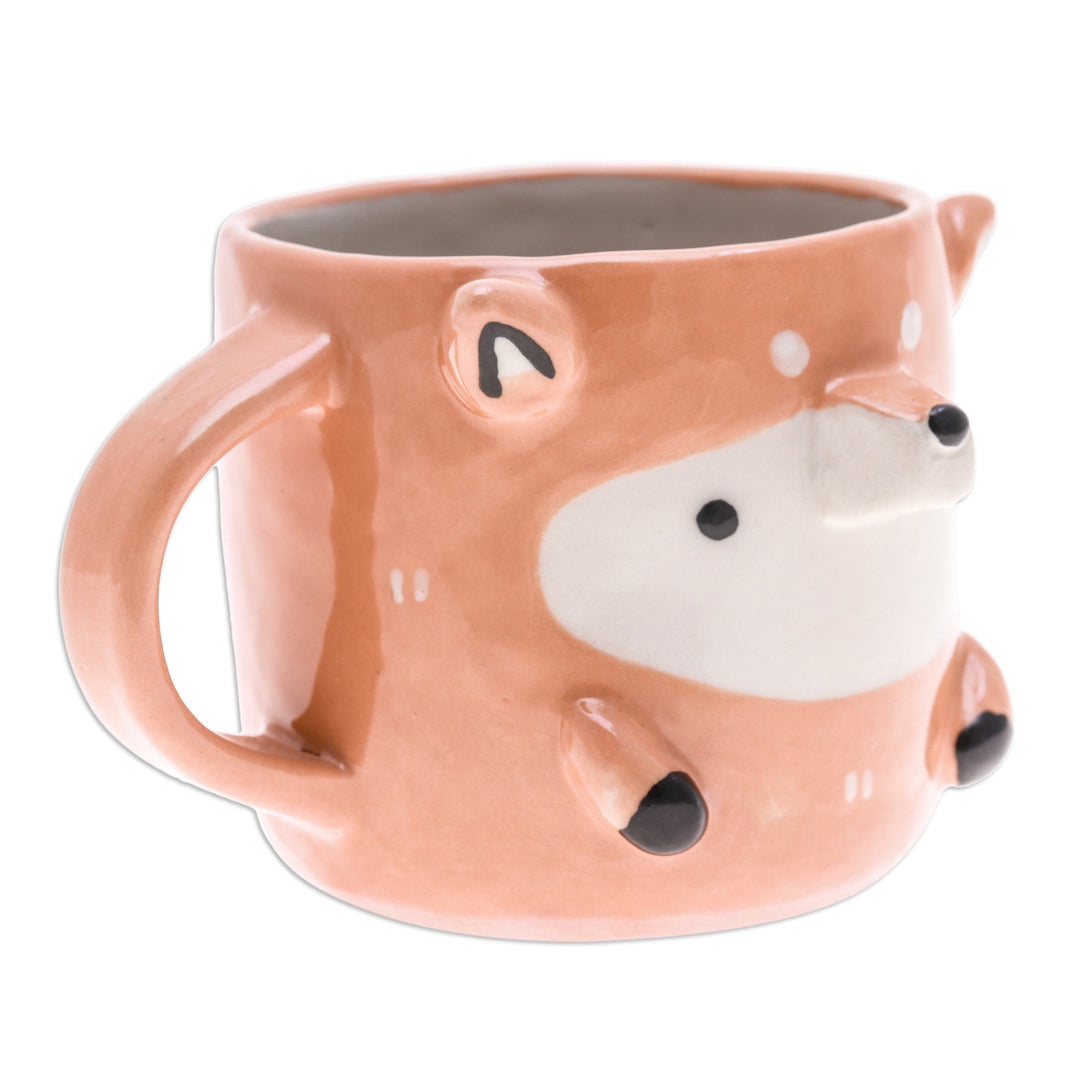 Handmade Glazed Ceramic 9 oz Fox Mug from Thailand - Fox Morning