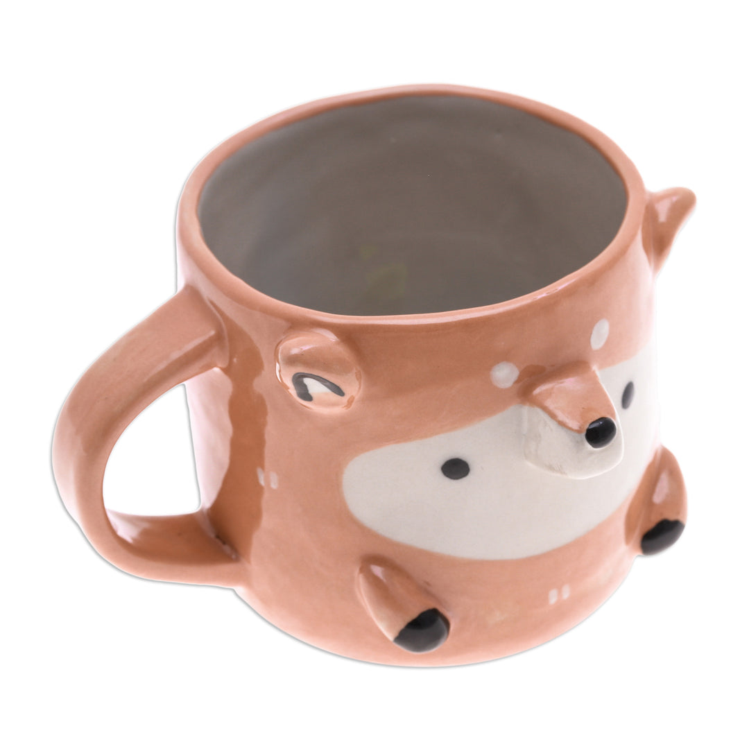 Handmade Glazed Ceramic 9 oz Fox Mug from Thailand - Fox Morning