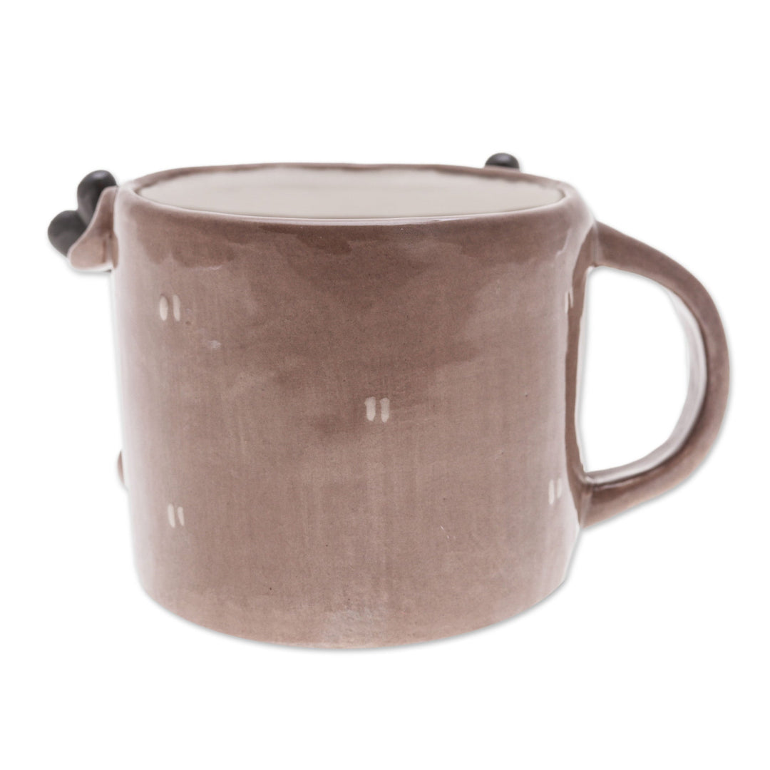 Fair Trade Glossy-Finished 9 oz Brown Ceramic Deer Mug - Deer Morning