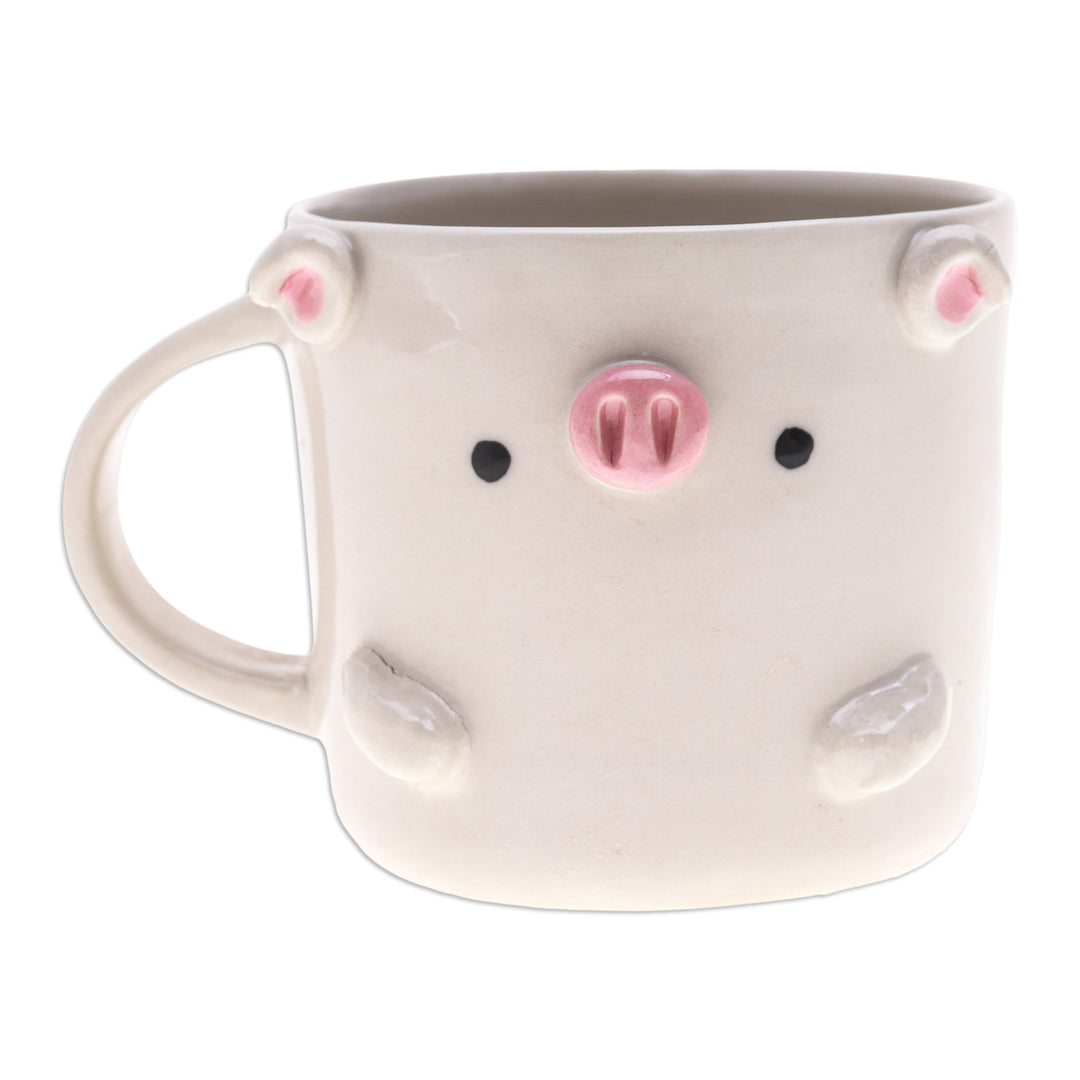 Handmade 9 oz Ceramic Piglet Mug with Glossy Finish - Piglet Morning