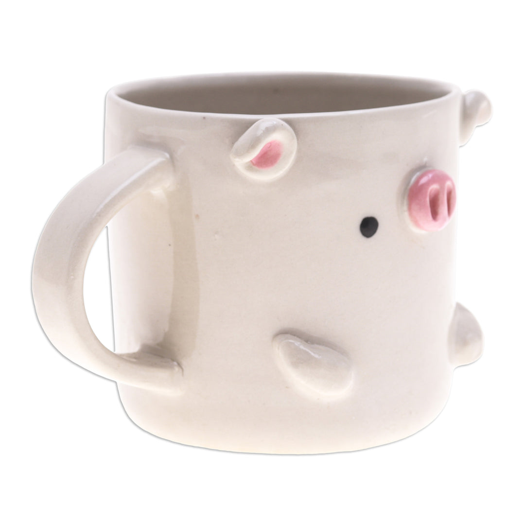 Handmade 9 oz Ceramic Piglet Mug with Glossy Finish - Piglet Morning