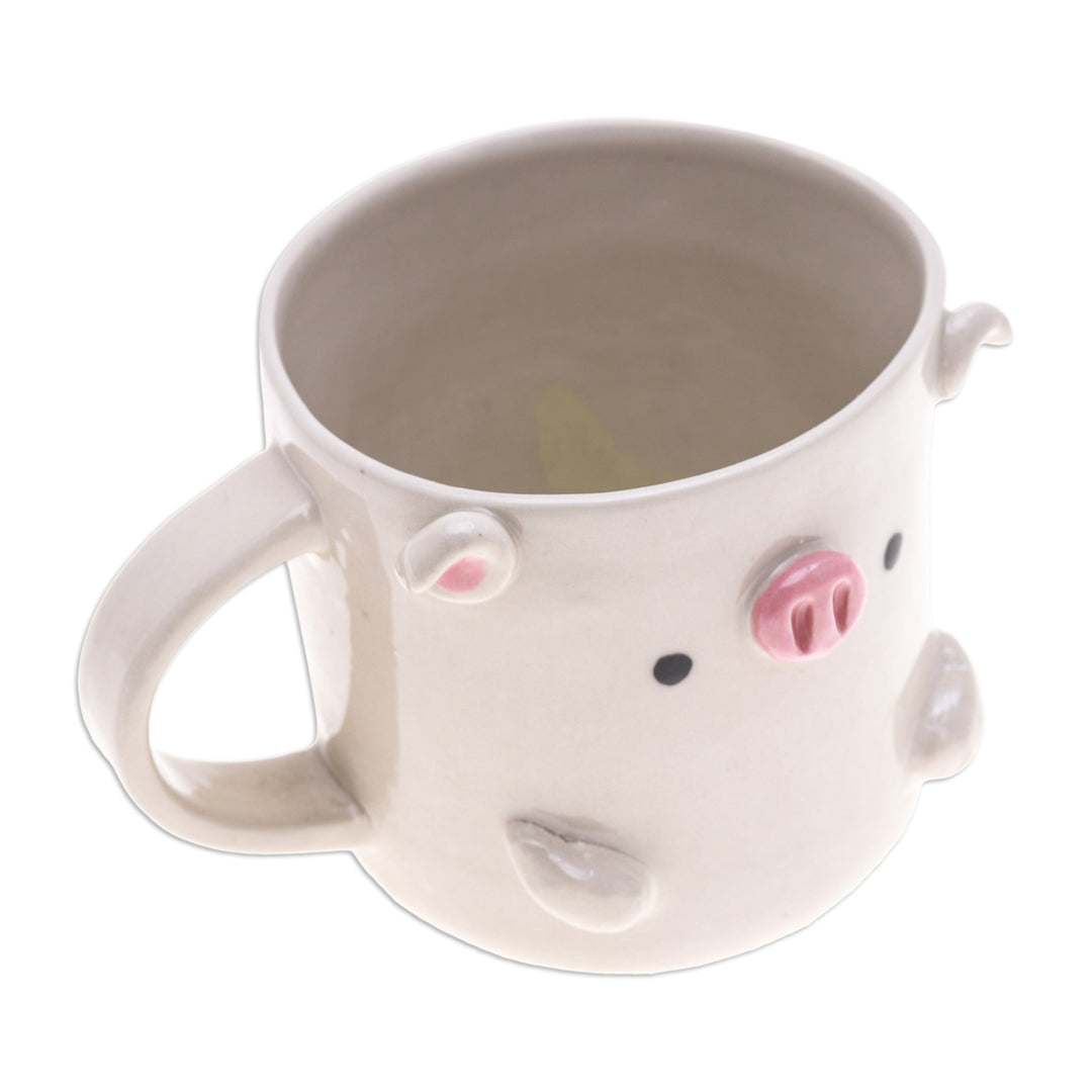 Handmade 9 oz Ceramic Piglet Mug with Glossy Finish - Piglet Morning