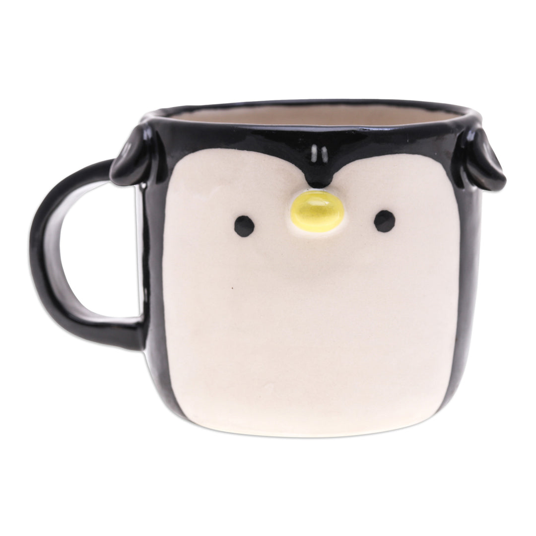 Whimsical Handcrafted Ceramic Penguin Mug with Glossy Finish - Penguin Morning