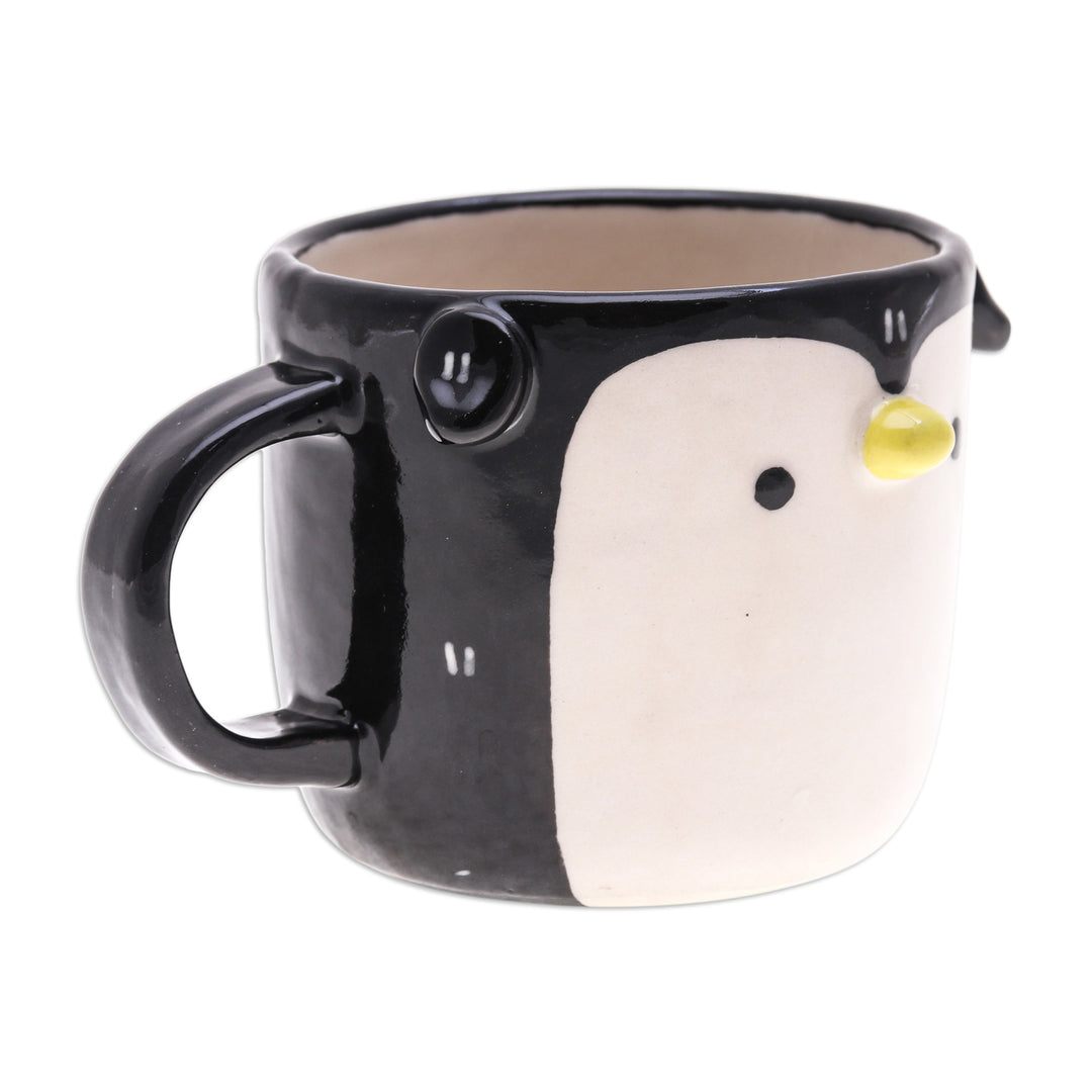 Whimsical Handcrafted Ceramic Penguin Mug with Glossy Finish - Penguin Morning
