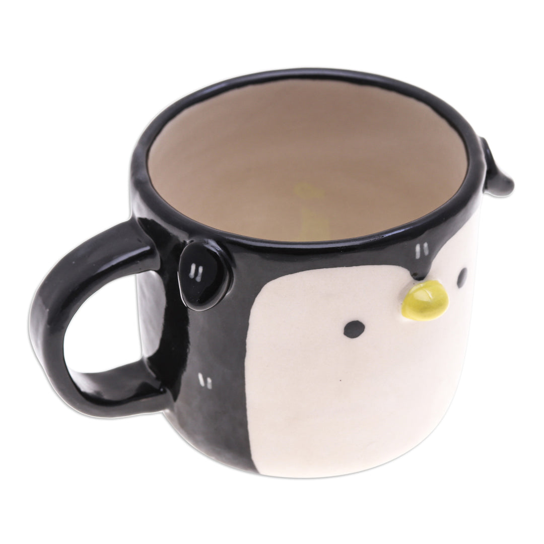 Whimsical Handcrafted Ceramic Penguin Mug with Glossy Finish - Penguin Morning