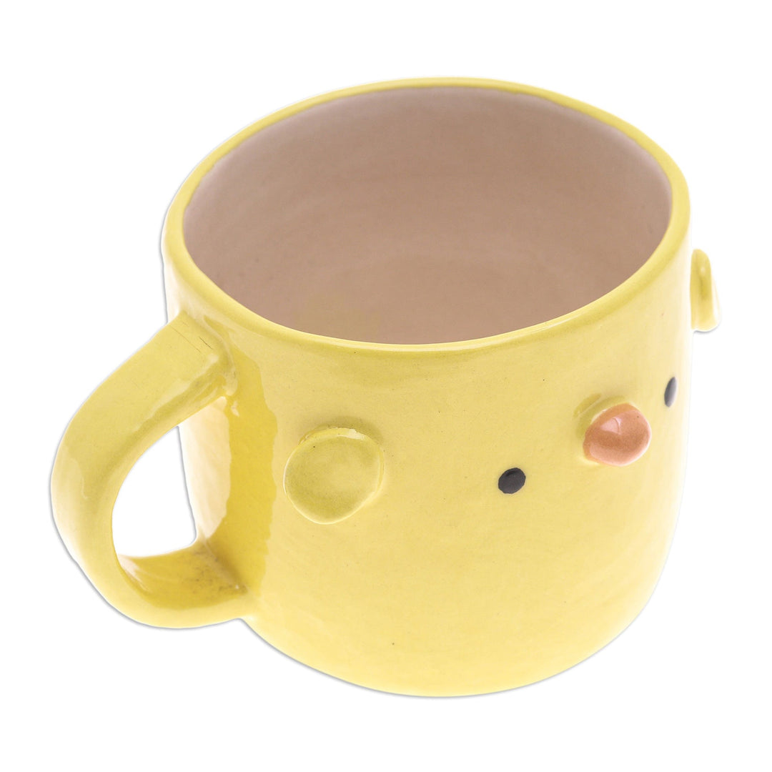 Fair Trade 9 oz Thai Ceramic Chick Mug with Glossy Finish - Chick Morning