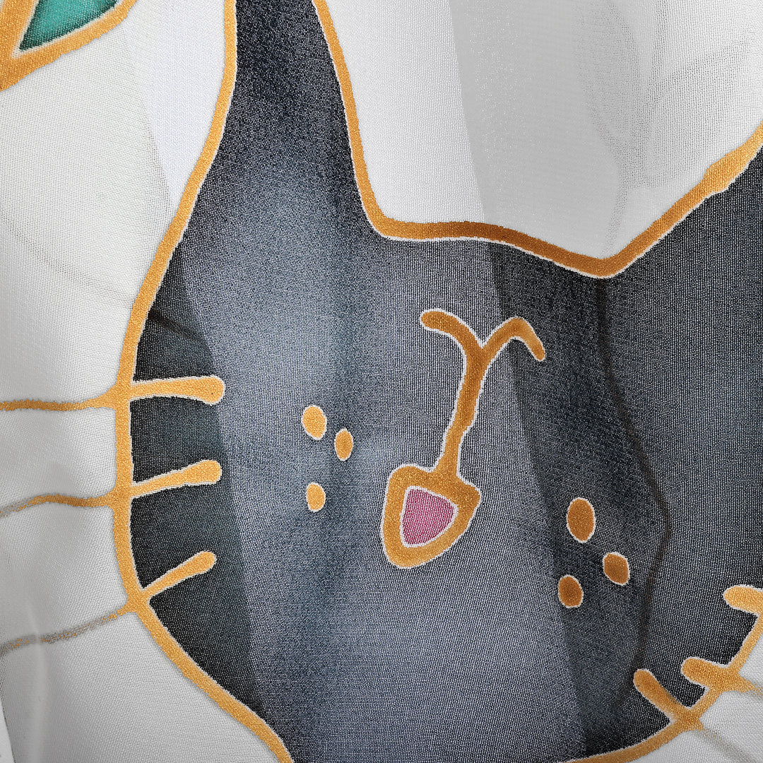 Feline-Themed Hand-Painted Ivory Silk Scarf Made in Armenia - Feline Me