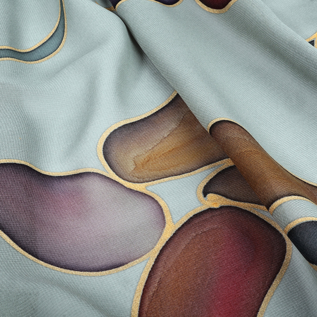 Handcrafted Armenian Floral Soft Silk Scarf in Green Hues - Serene Petals