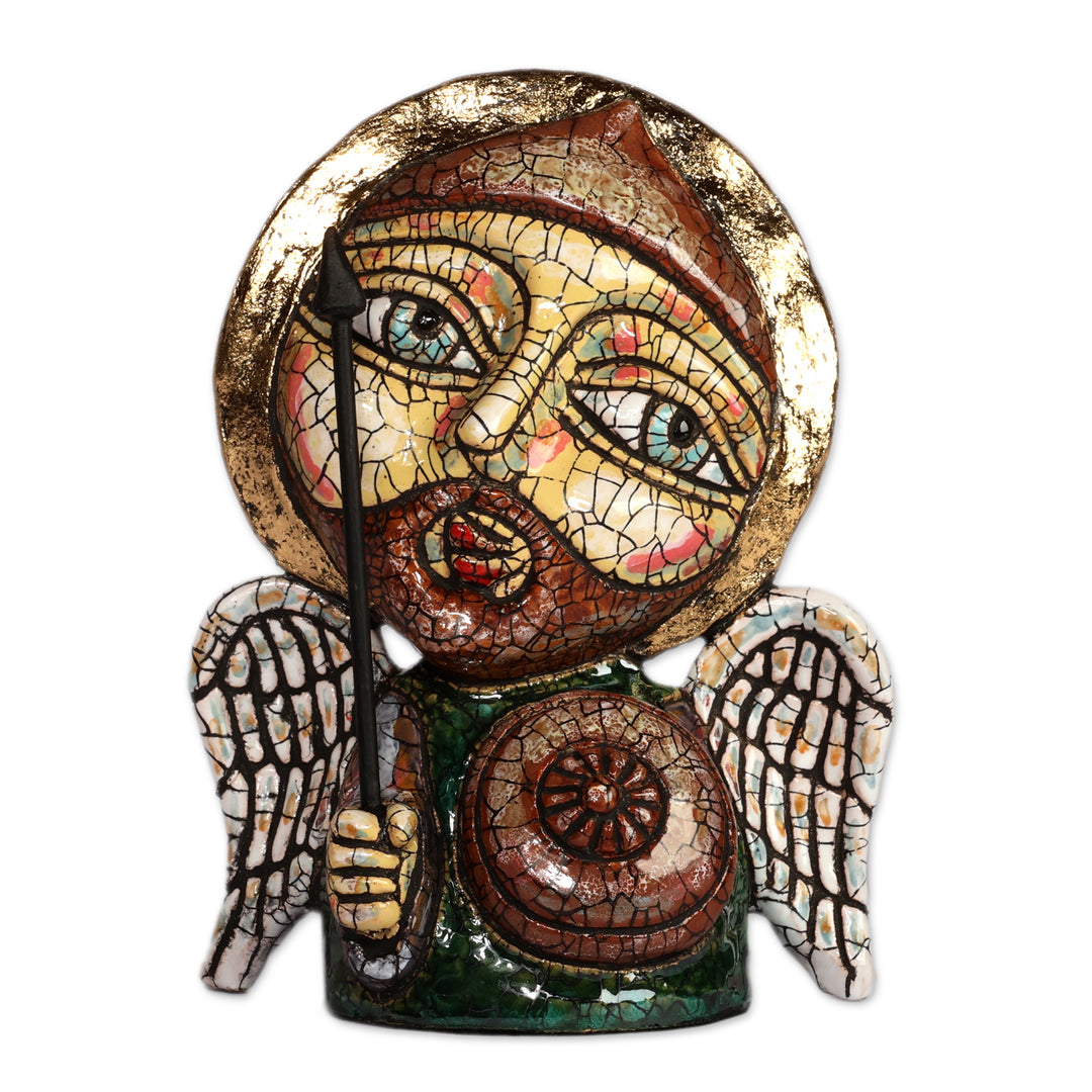 Traditional Antiqued Warrior Angel-Themed Ceramic Sculpture - Angel of Heroism