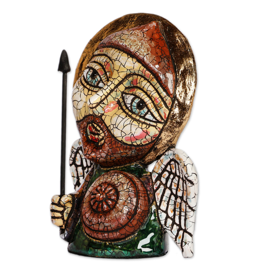 Traditional Antiqued Warrior Angel-Themed Ceramic Sculpture - Angel of Heroism