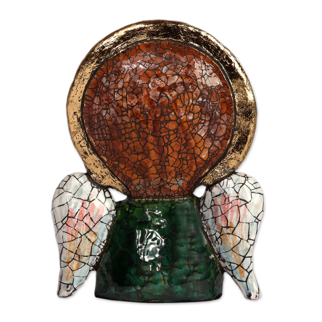 Traditional Antiqued Warrior Angel-Themed Ceramic Sculpture - Angel of Heroism