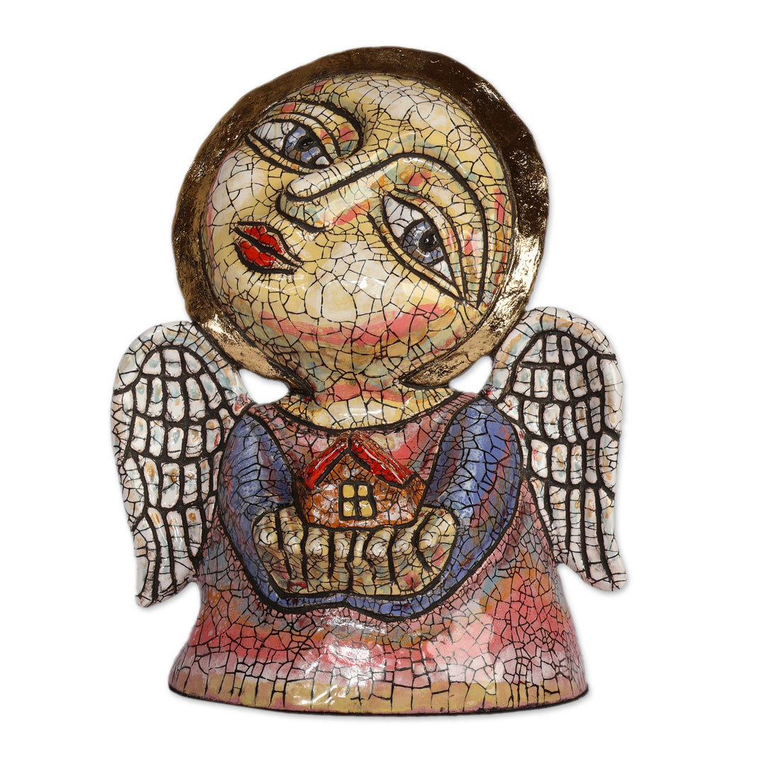 Handcrafted Crackled Angel Ceramic Sculpture from Armenia - Fraternal Guardian