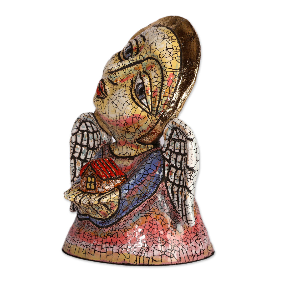 Handcrafted Crackled Angel Ceramic Sculpture from Armenia - Fraternal Guardian