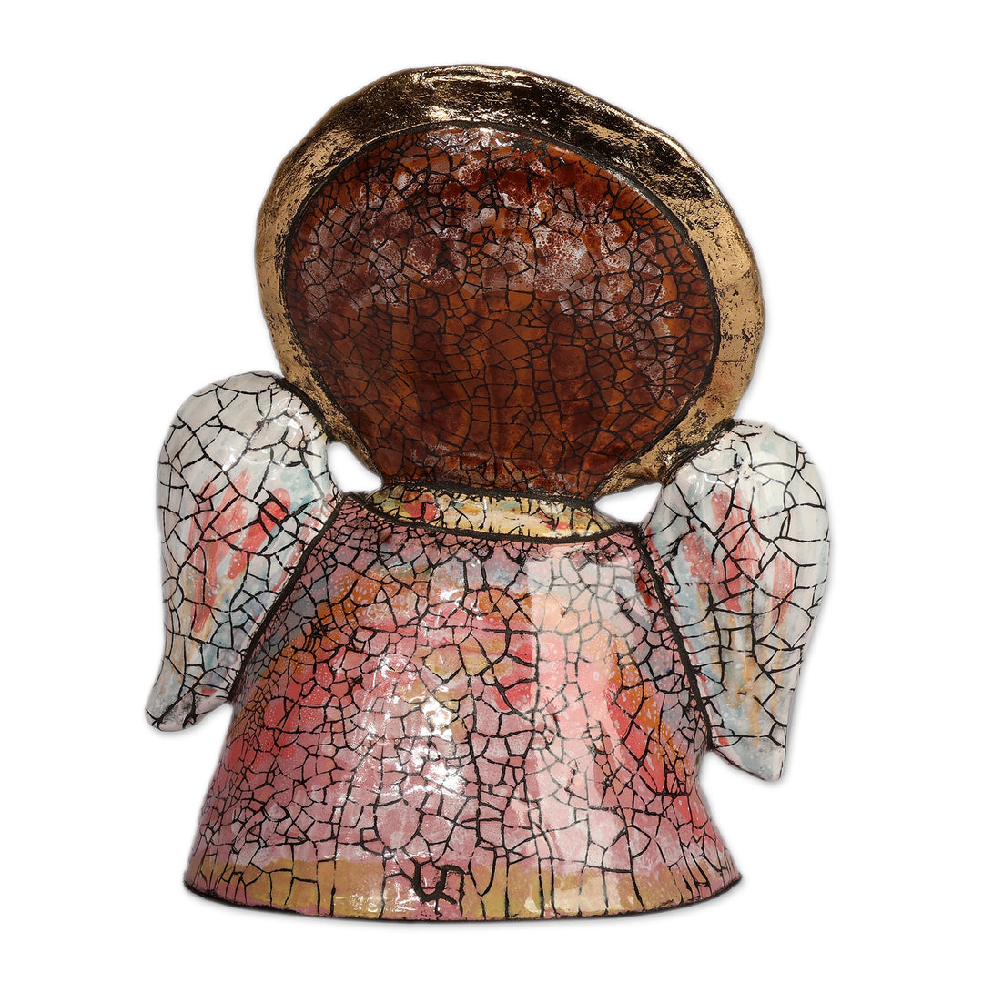 Handcrafted Crackled Angel Ceramic Sculpture from Armenia - Fraternal Guardian