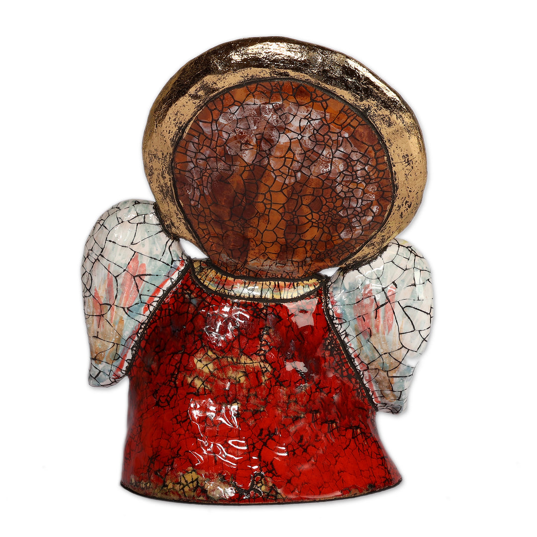 Artisan-Handmade Crackled Ceramic Sculpture of Praying Angel - Devoted Guardian