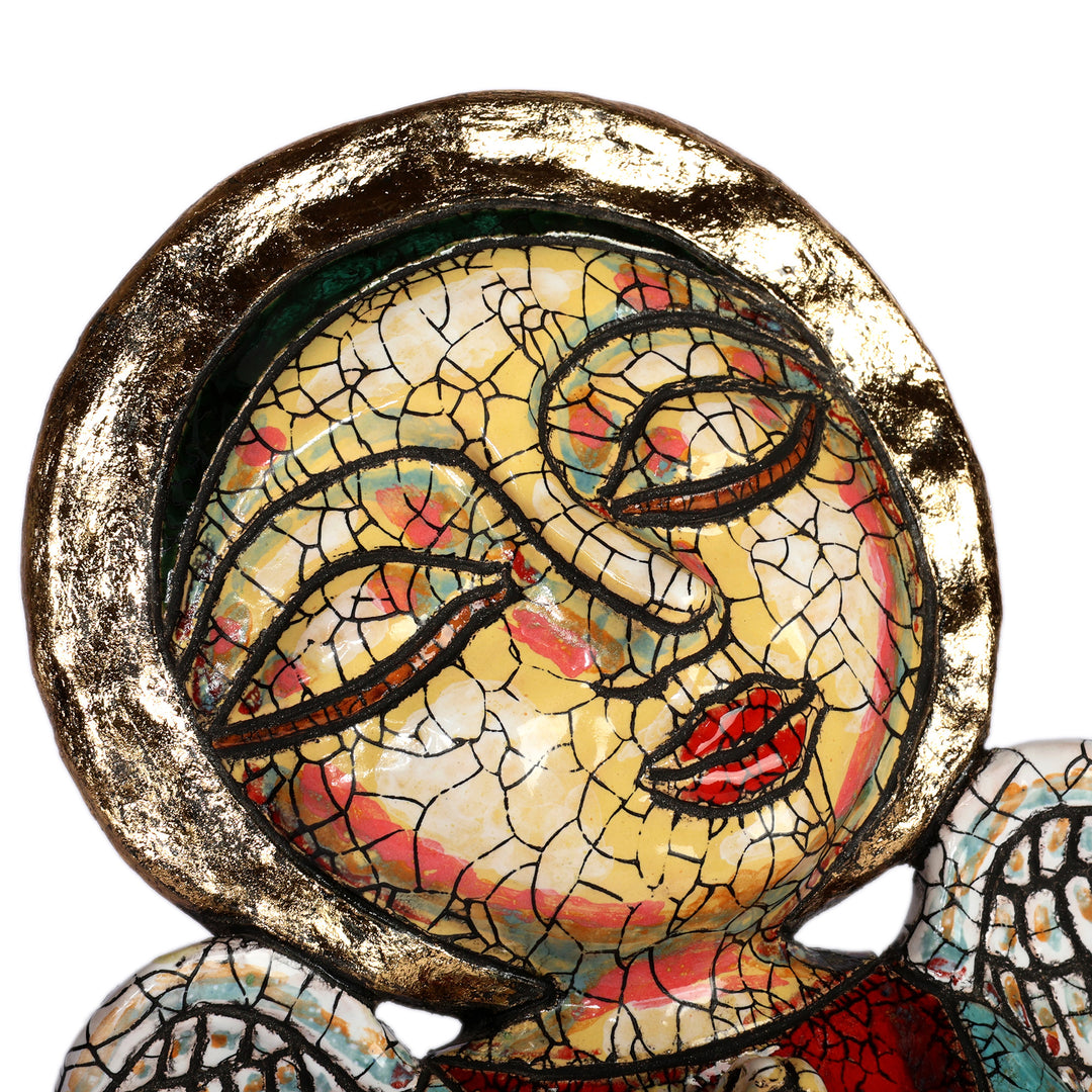 Artisan-Handmade Crackled Ceramic Sculpture of Praying Angel - Devoted Guardian