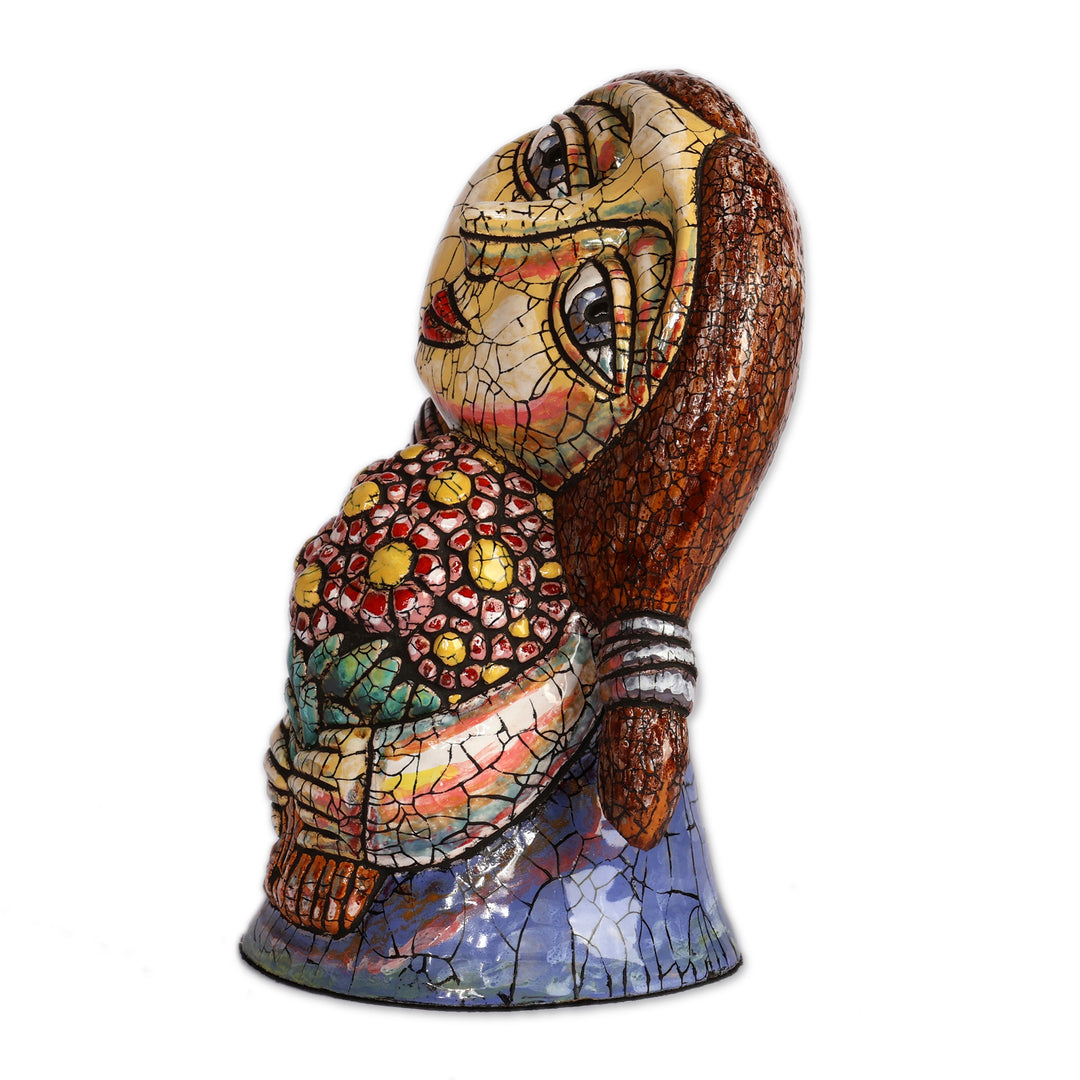 Folk Art Armenian Antiqued Ceramic Sculpture of Flower Girl - Bloom Dame