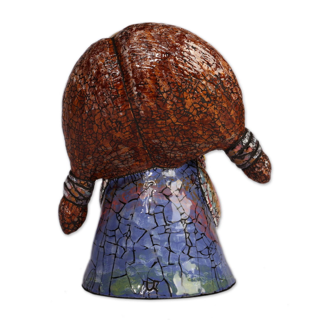 Folk Art Armenian Antiqued Ceramic Sculpture of Flower Girl - Bloom Dame