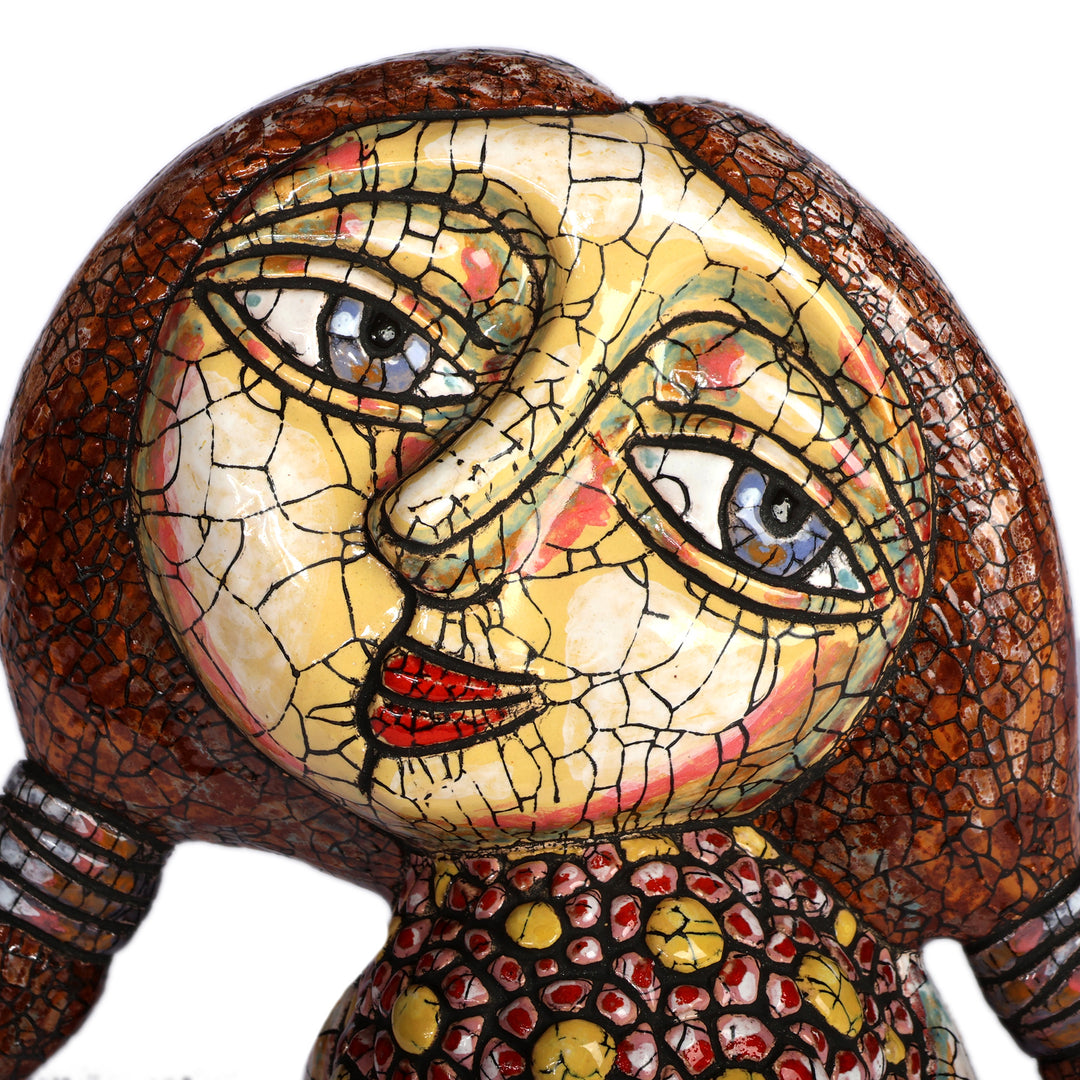 Folk Art Armenian Antiqued Ceramic Sculpture of Flower Girl - Bloom Dame