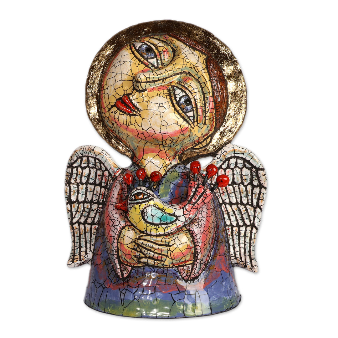 Traditional Armenian-Themed Angel and Bird Ceramic Sculpture - Angelic Chanter