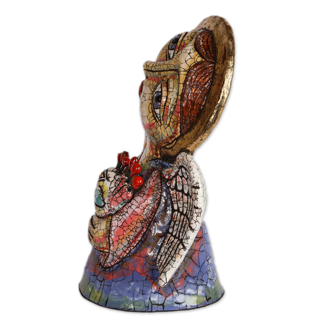 Traditional Armenian-Themed Angel and Bird Ceramic Sculpture - Angelic Chanter