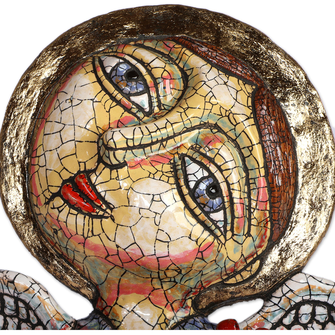 Traditional Armenian-Themed Angel and Bird Ceramic Sculpture - Angelic Chanter