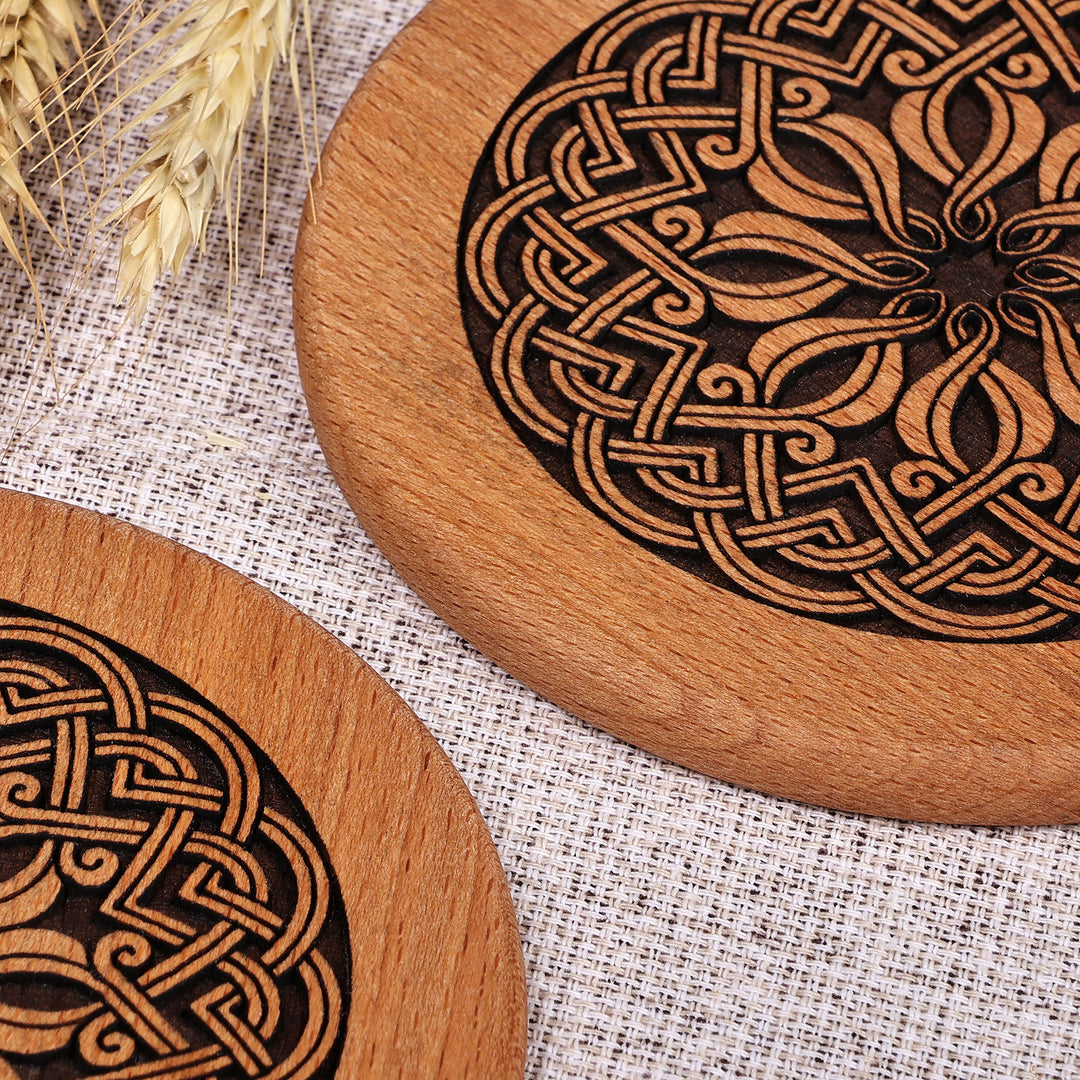 Hand-Carved Pair of Floral Beechwood Coasters from Armenia - Cycle of Taste