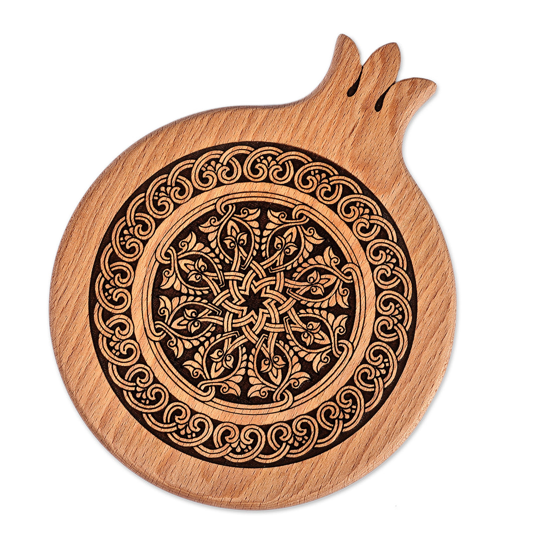 Artisan-Made Armenian Pomegranate-Shaped Beechwood Trivet - Pomegranate Banquet