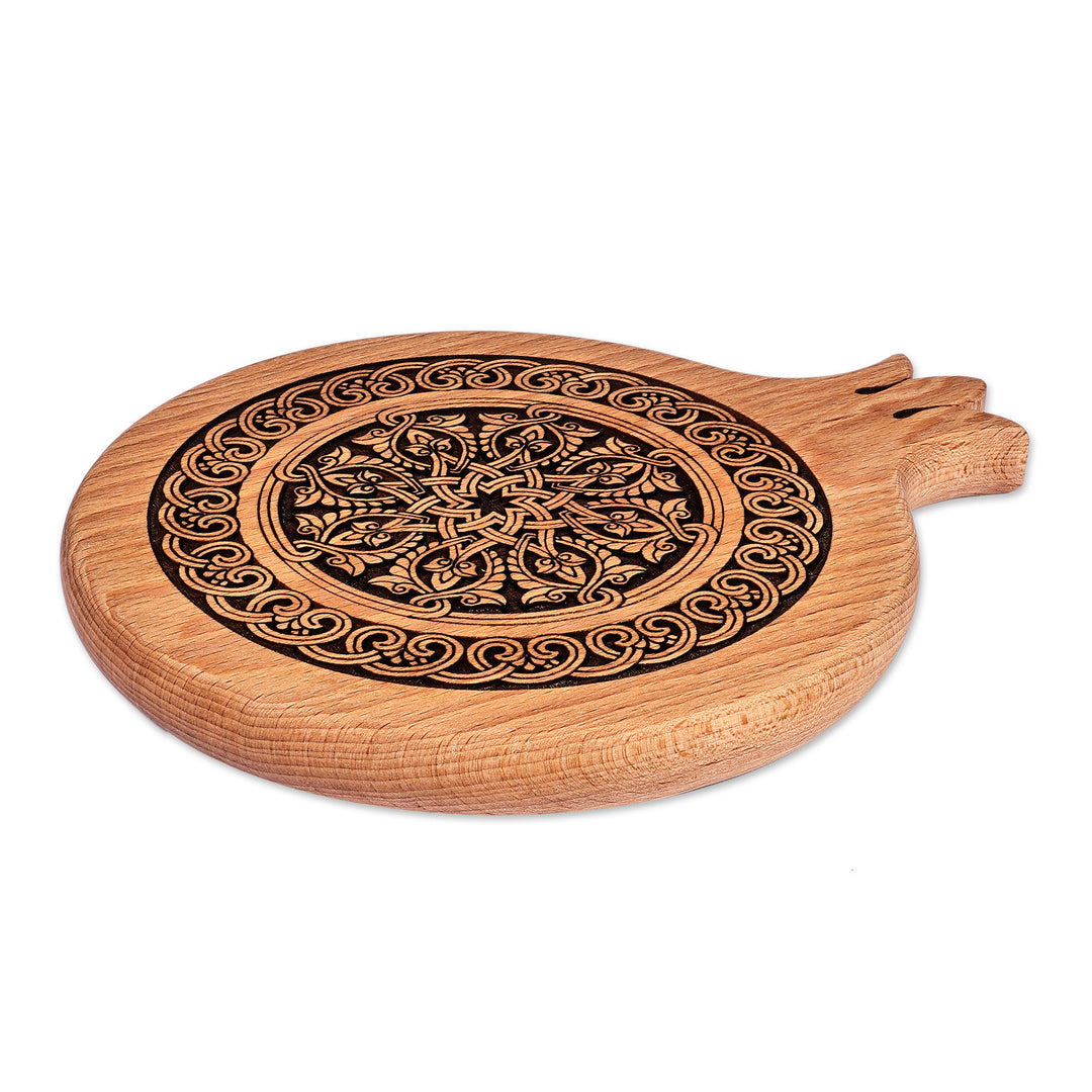 Artisan-Made Armenian Pomegranate-Shaped Beechwood Trivet - Pomegranate Banquet
