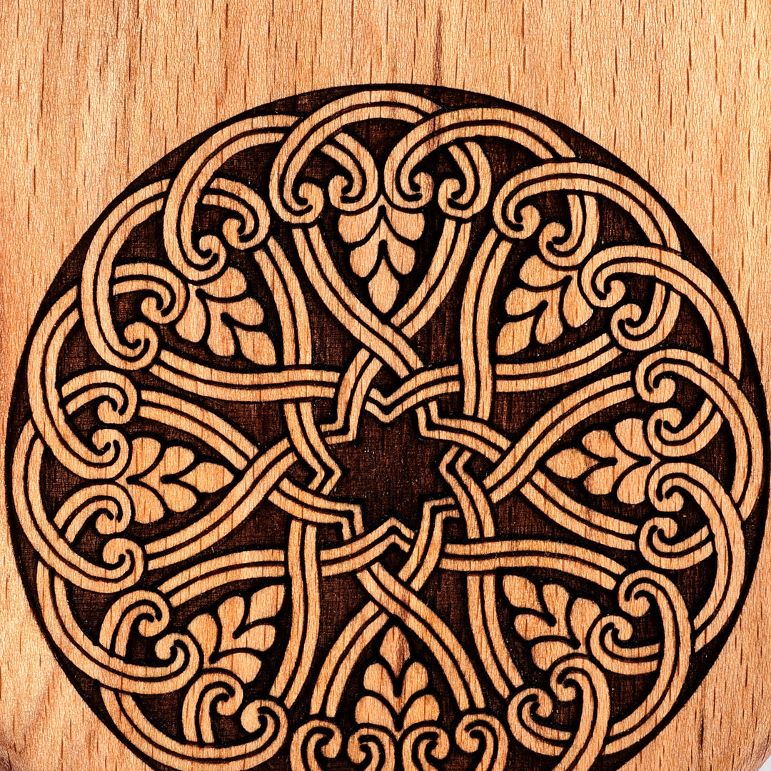 Hand-Carved Leafy Oblong-Shaped Beechwood Trivet with Handle - Regal Flavors
