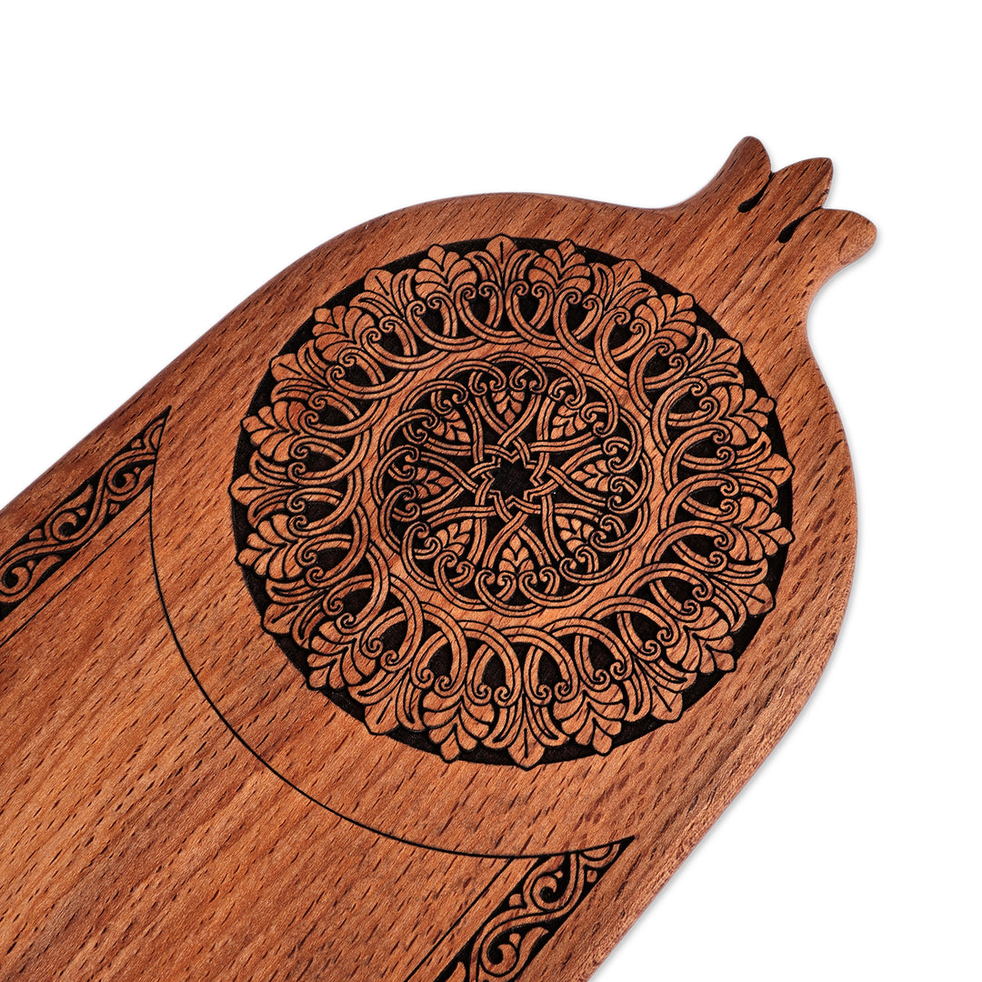 Handmade Oblong-Shaped Pomegranate-Themed Beechwood Trivet - Classic Ambrosia