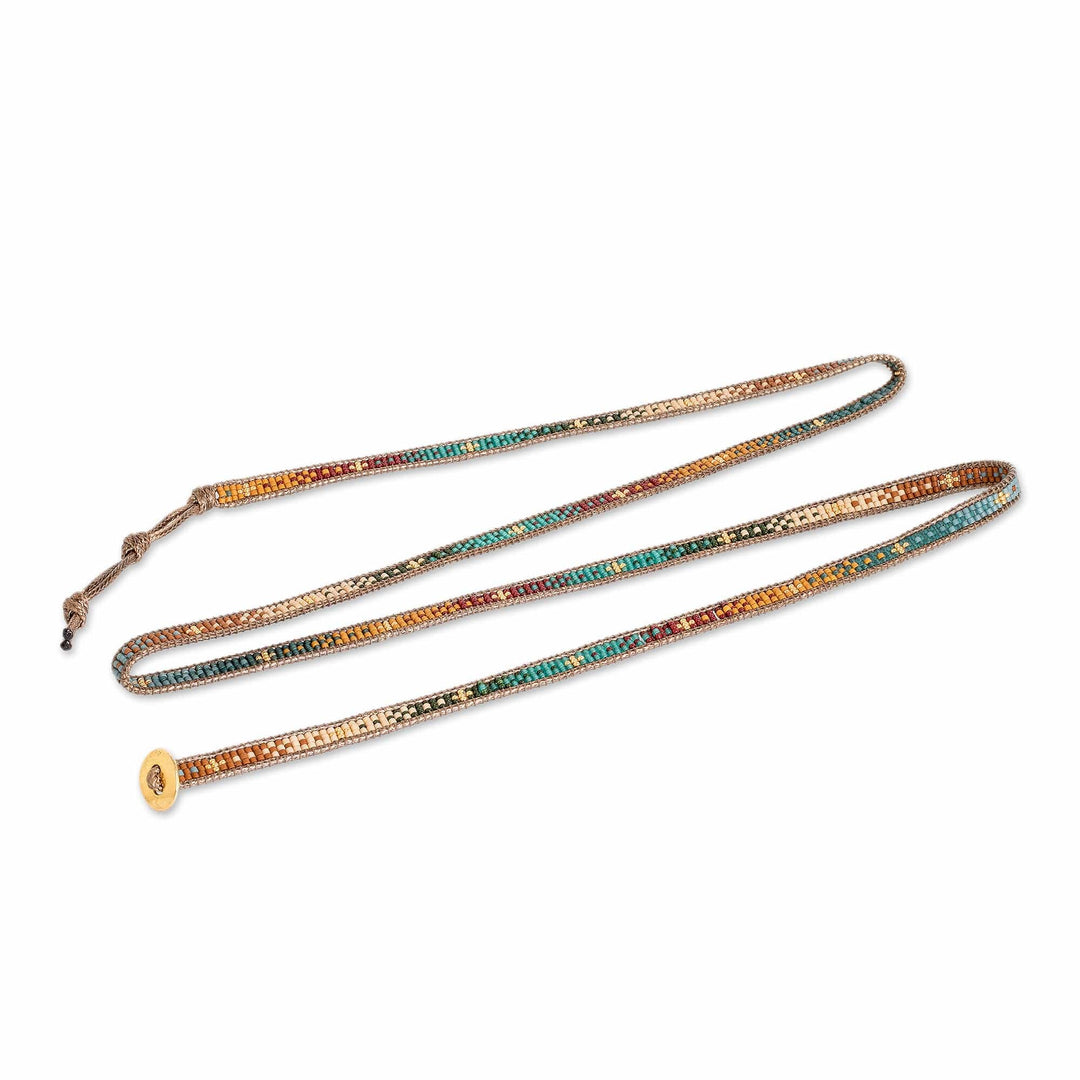 Handcrafted Glass Beaded Wrap Bracelet with Pewter Button - Cerro de la Cruz in Brown