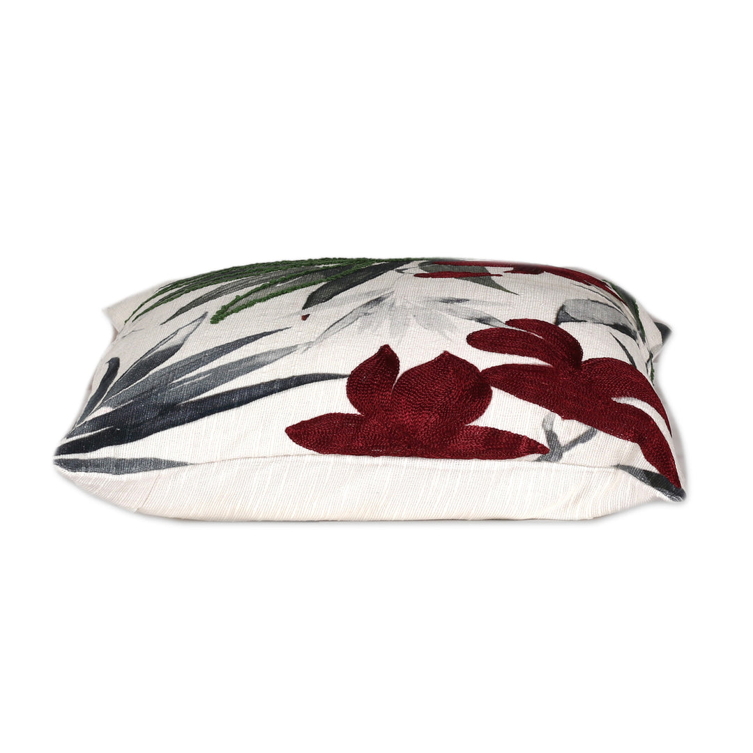 Pair of Leafy and Floral Embroidered Cotton Cushion Covers - Blissful Jungle