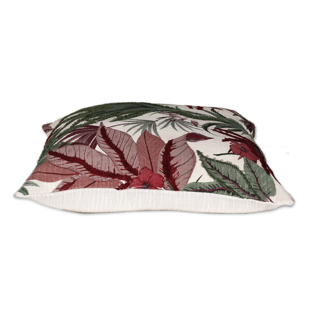 Pair of Embroidered Green and Red Cotton Cushion Covers - Vermilion Nature