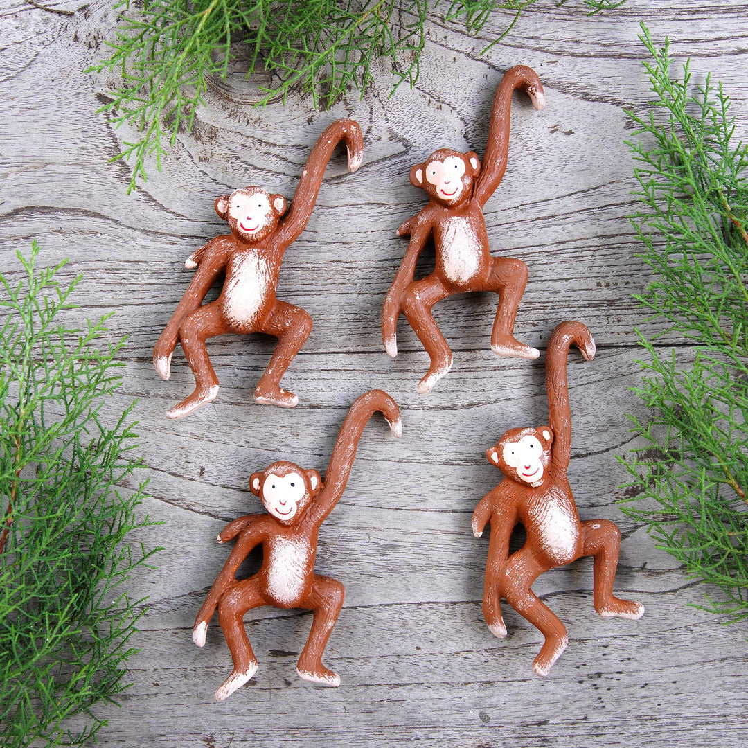 4 Hand-Painted Wooden Monkey Christmas Ornaments from Bali - Monkey Business