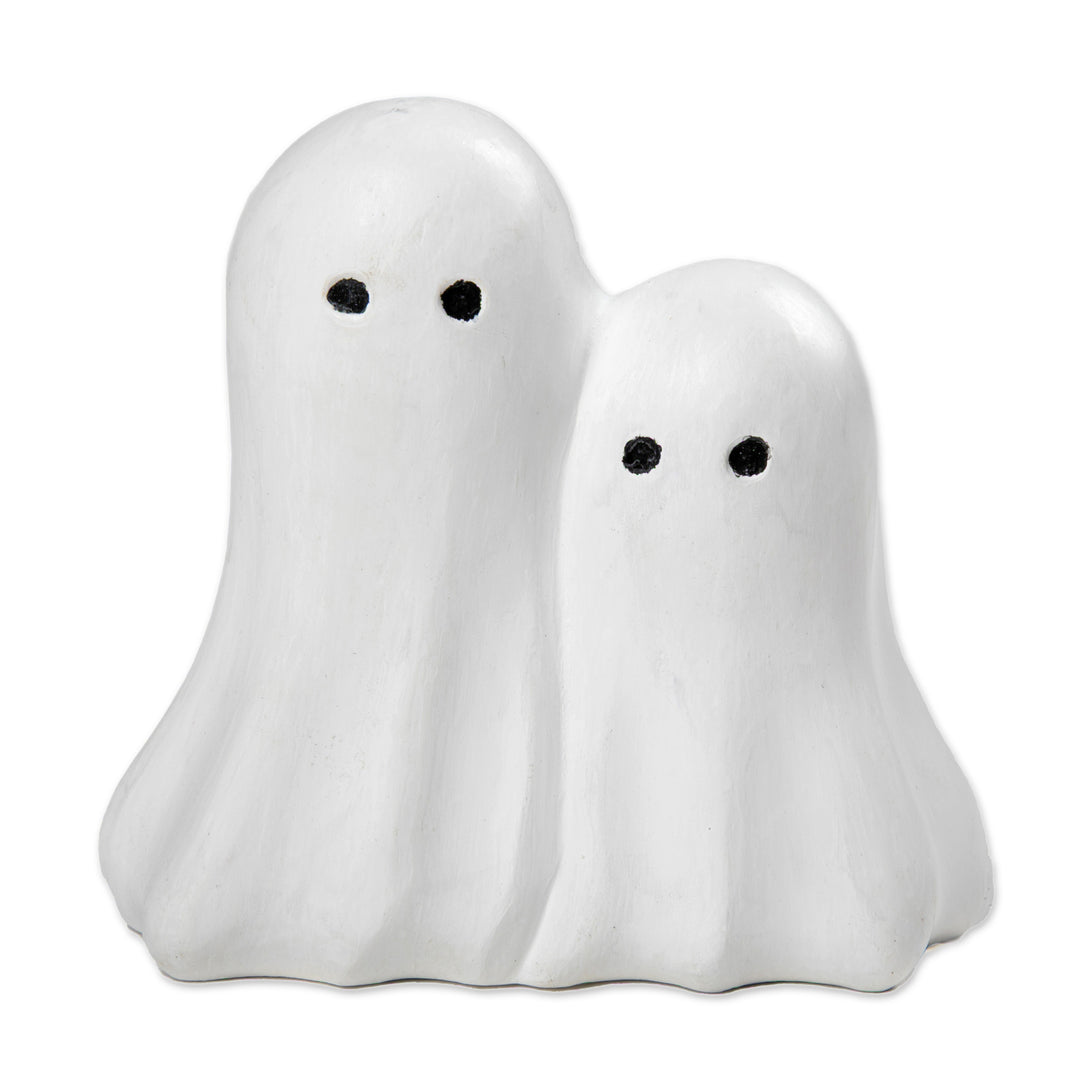 Halloween-Themed Hand-Painted Wood Sculpture of Two Ghosts - Twinning Ghosts