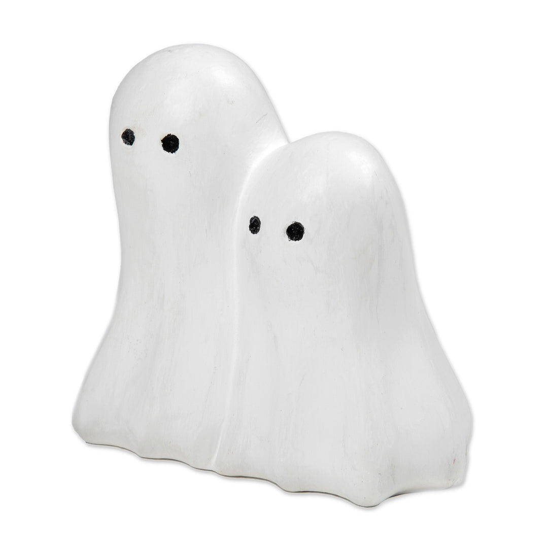 Halloween-Themed Hand-Painted Wood Sculpture of Two Ghosts - Twinning Ghosts