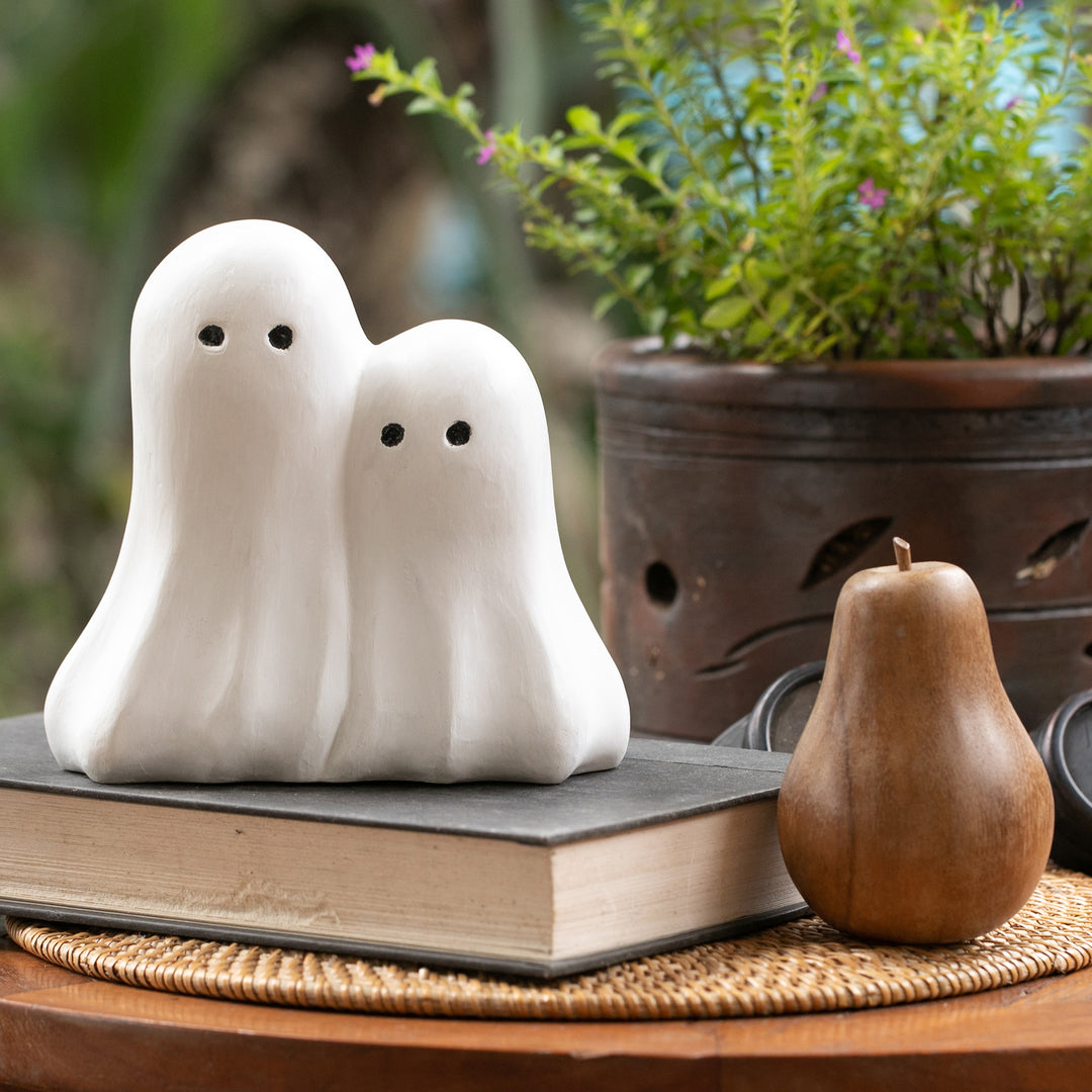 Halloween-Themed Hand-Painted Wood Sculpture of Two Ghosts - Twinning Ghosts