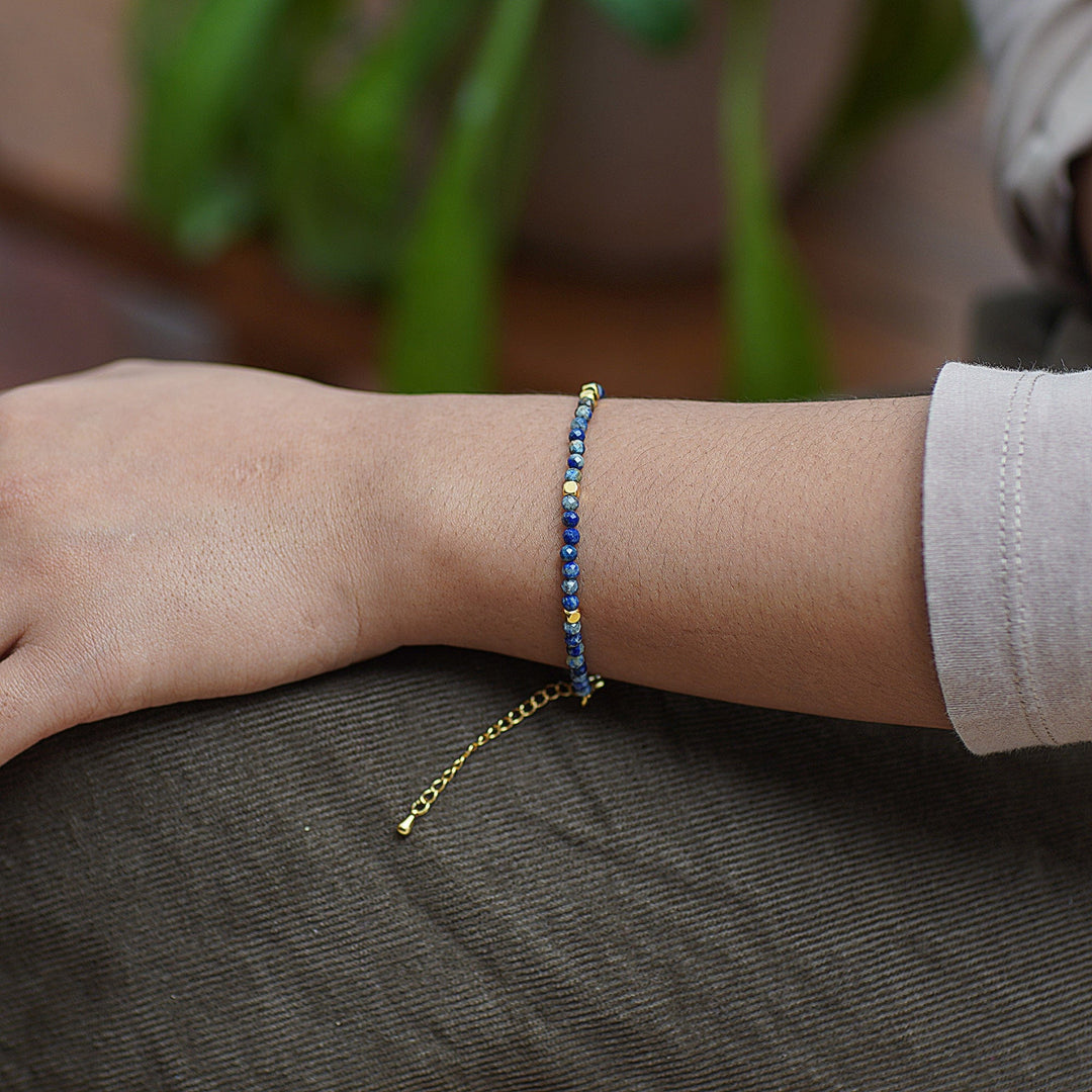 18k Gold-Accented Lapis Lazuli Beaded Bracelet from Bali - Gold in the Night Sky
