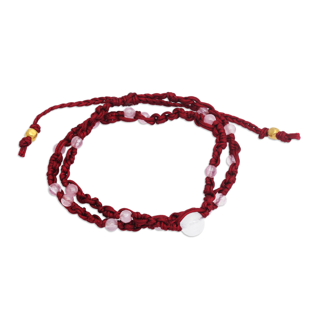 Rose Quartz and Rainbow Moonstone Macrame Wrap Bracelet - Pure Glam