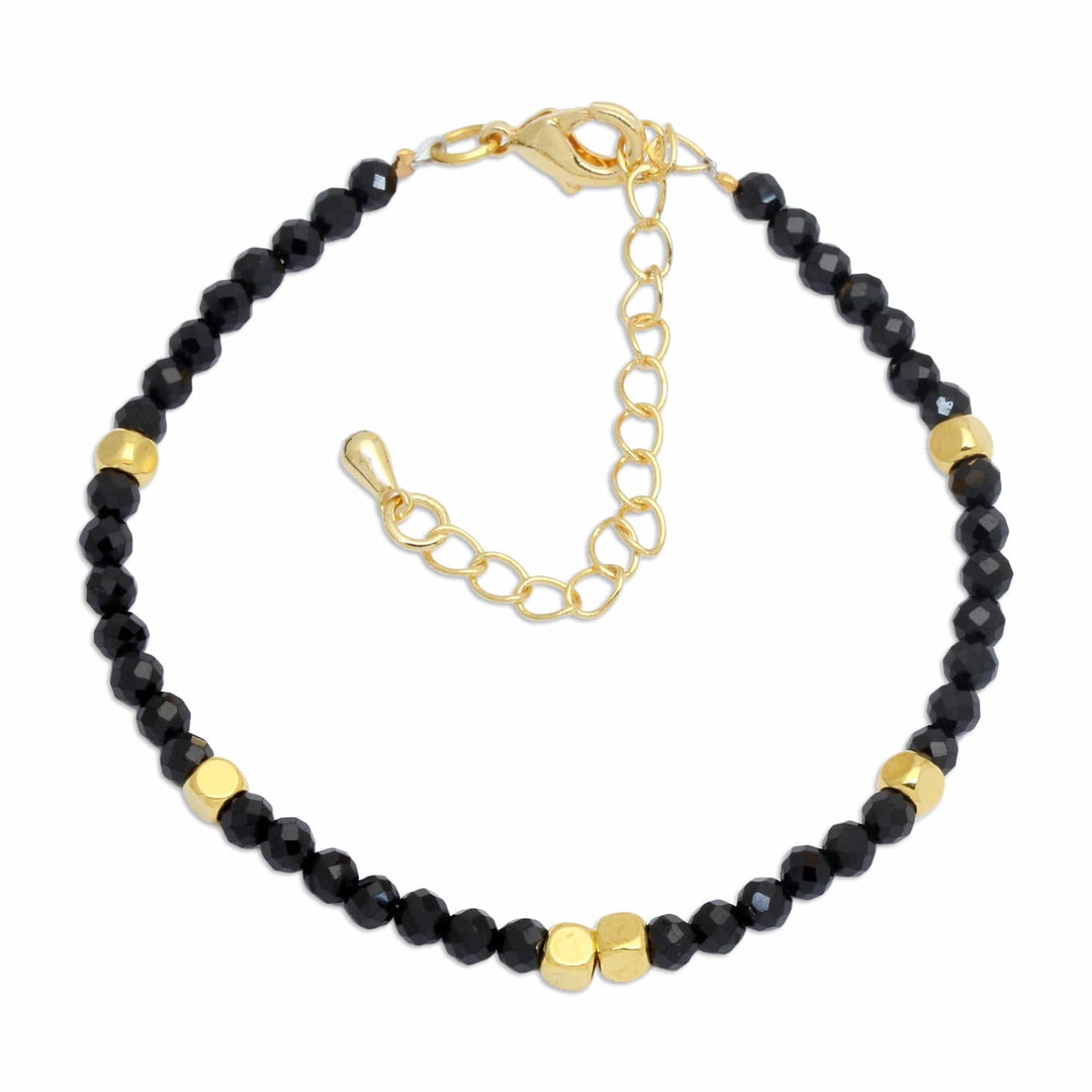 18k Gold-Accented Onyx Beaded Bracelet from Bali - Gold in the Dark