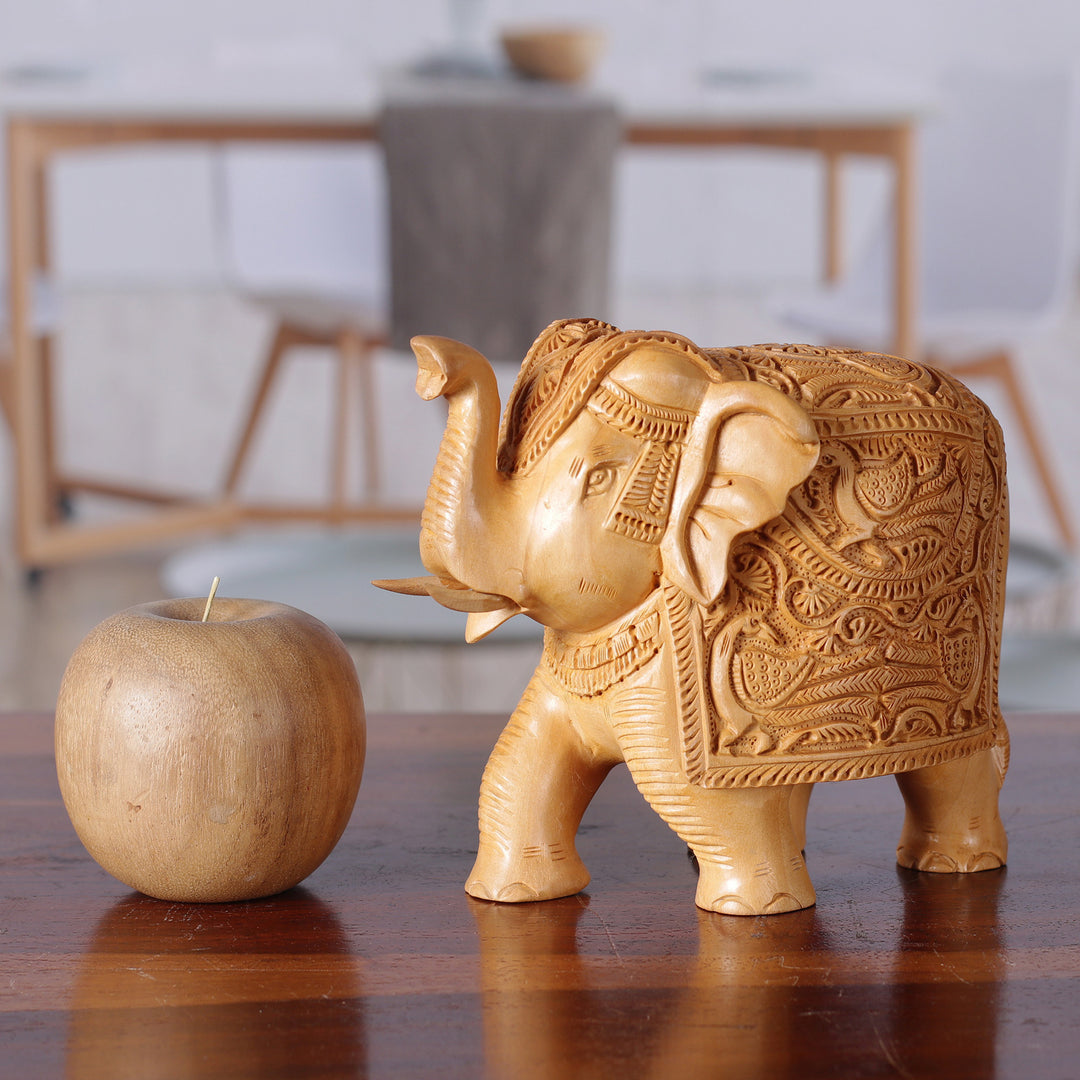 Traditional Regal Kadam Wood Elephant Sculpture from India - Maharaja's Majesty
