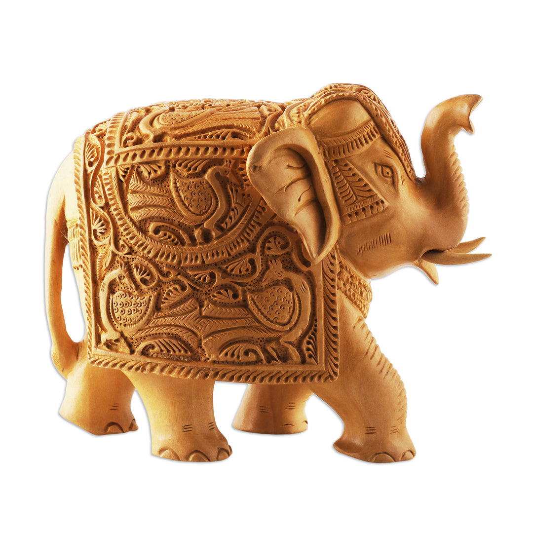 Traditional Regal Kadam Wood Elephant Sculpture from India - Maharaja's Majesty