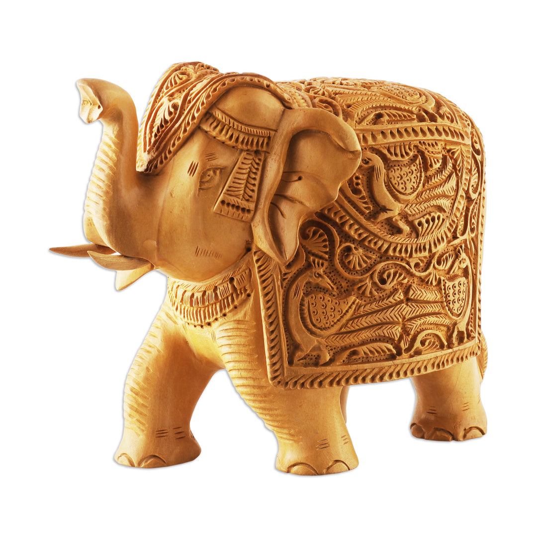 Traditional Regal Kadam Wood Elephant Sculpture from India - Maharaja's Majesty