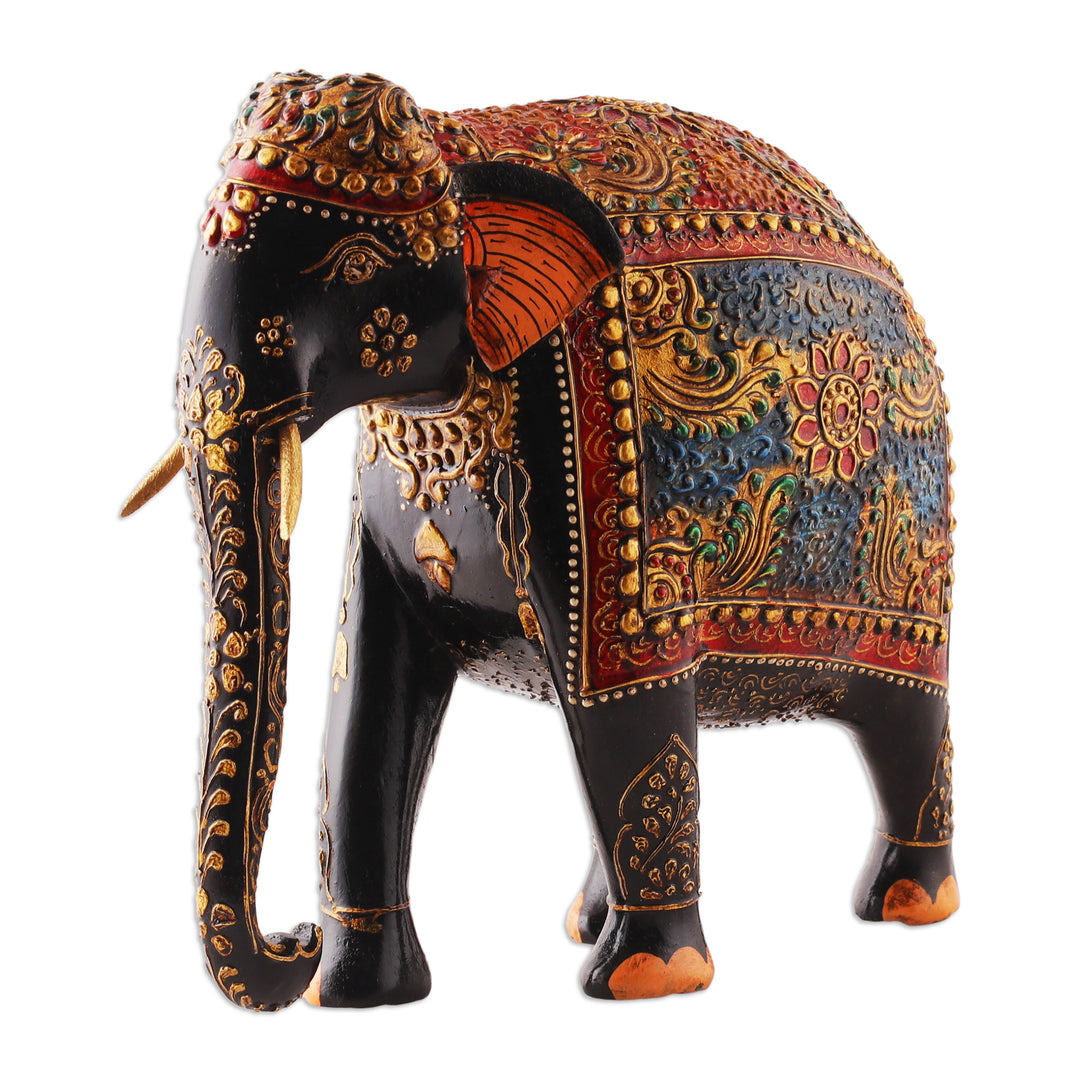 Traditional Hand-Painted Neem Wood Royal Elephant Sculpture - Majesty of the Wild