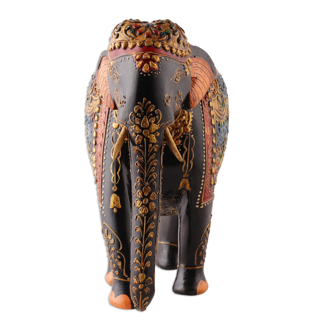 Traditional Hand-Painted Neem Wood Royal Elephant Sculpture - Majesty of the Wild