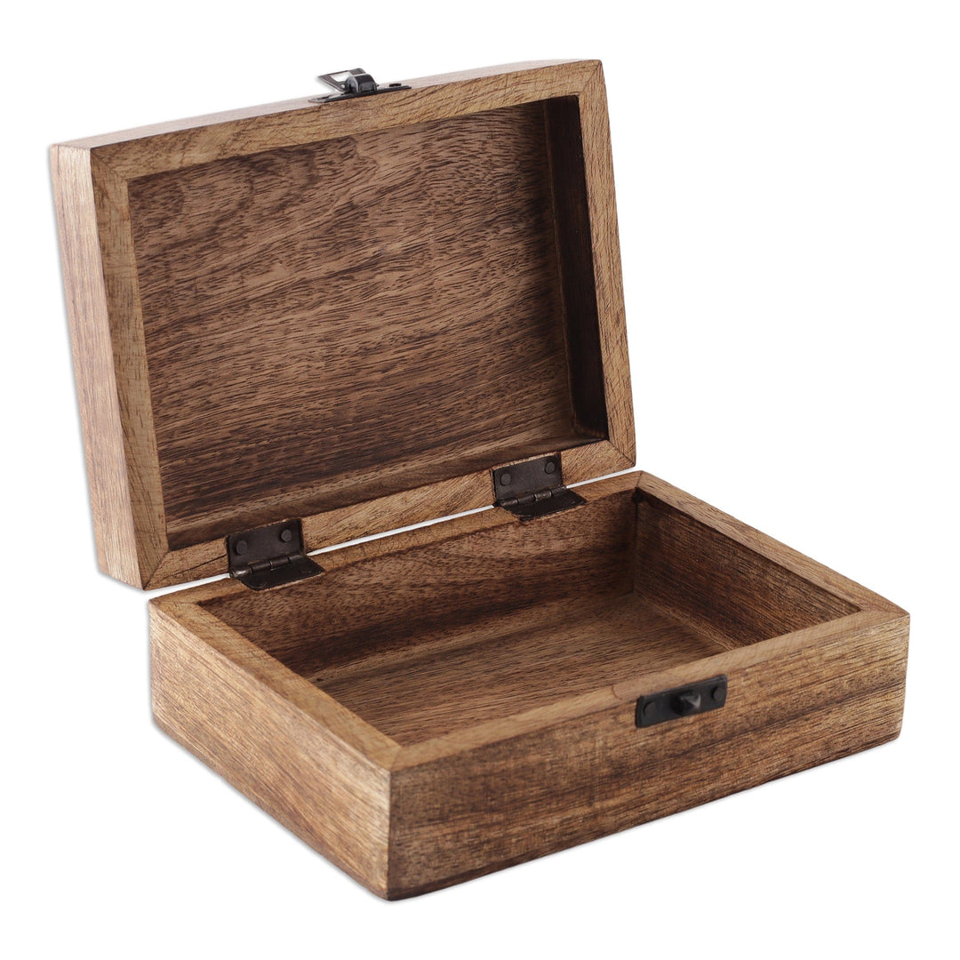 Burnt Finished Rectangular Tree of Life Wood Decorative Box - View of Prosperity