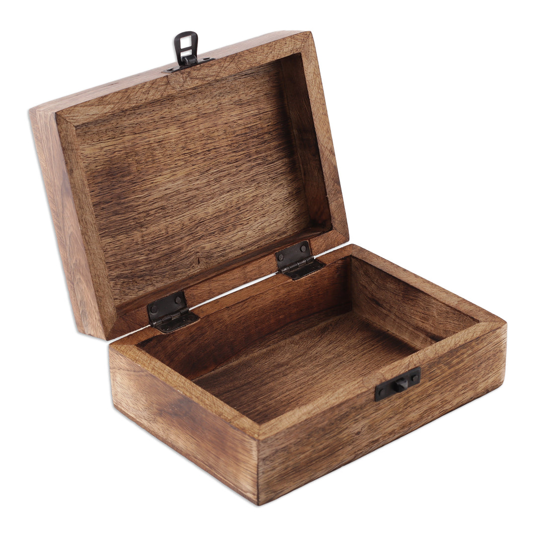 Hand-Carved Jaali-Inspired Floral Mango Wood Decorative Box - Floral Veil