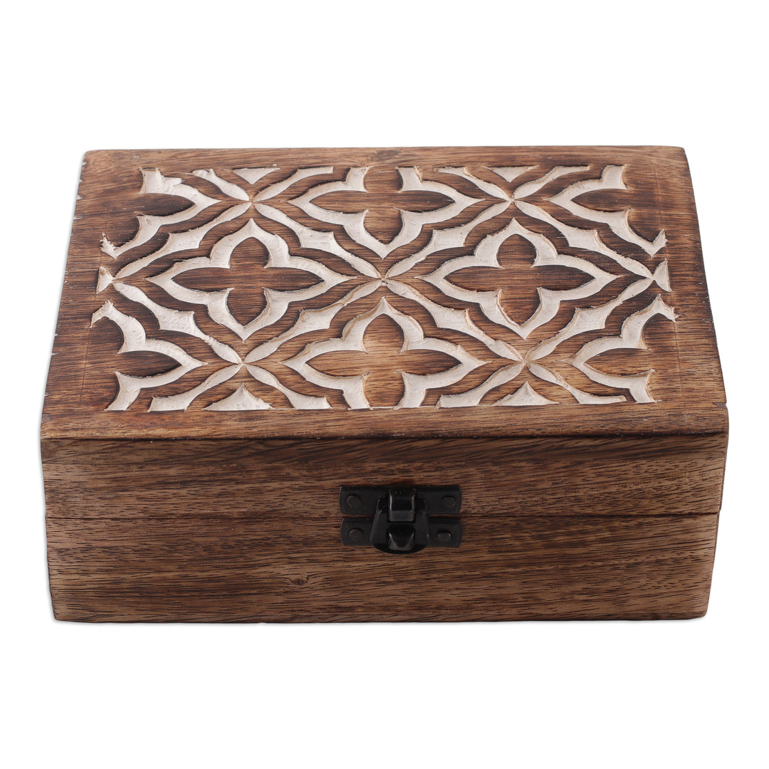 Handmade Jaali-Inspired Floral Mango Wood Decorative Box - Floral Vitrine