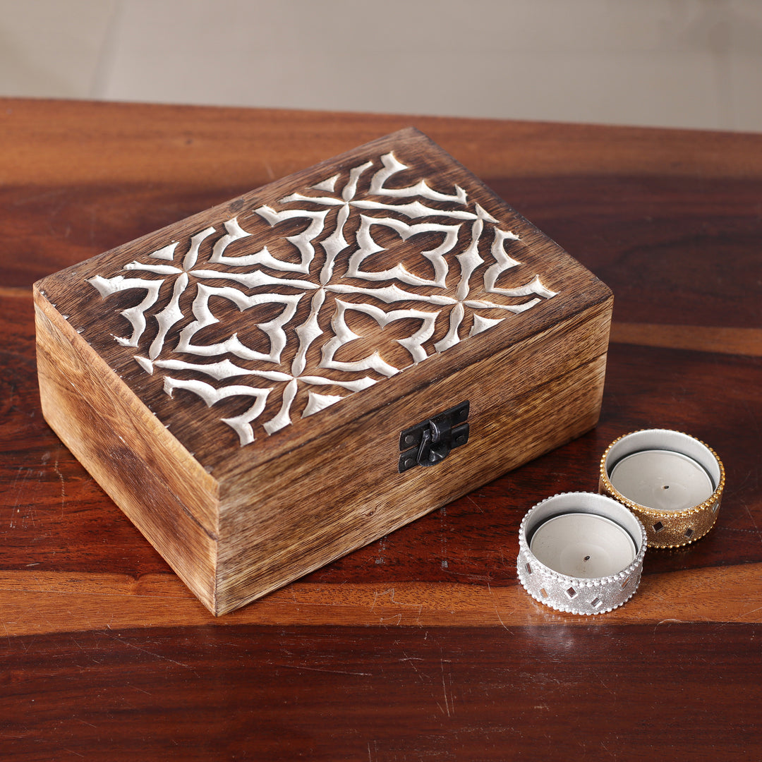 Handmade Jaali-Inspired Floral Mango Wood Decorative Box - Floral Vitrine